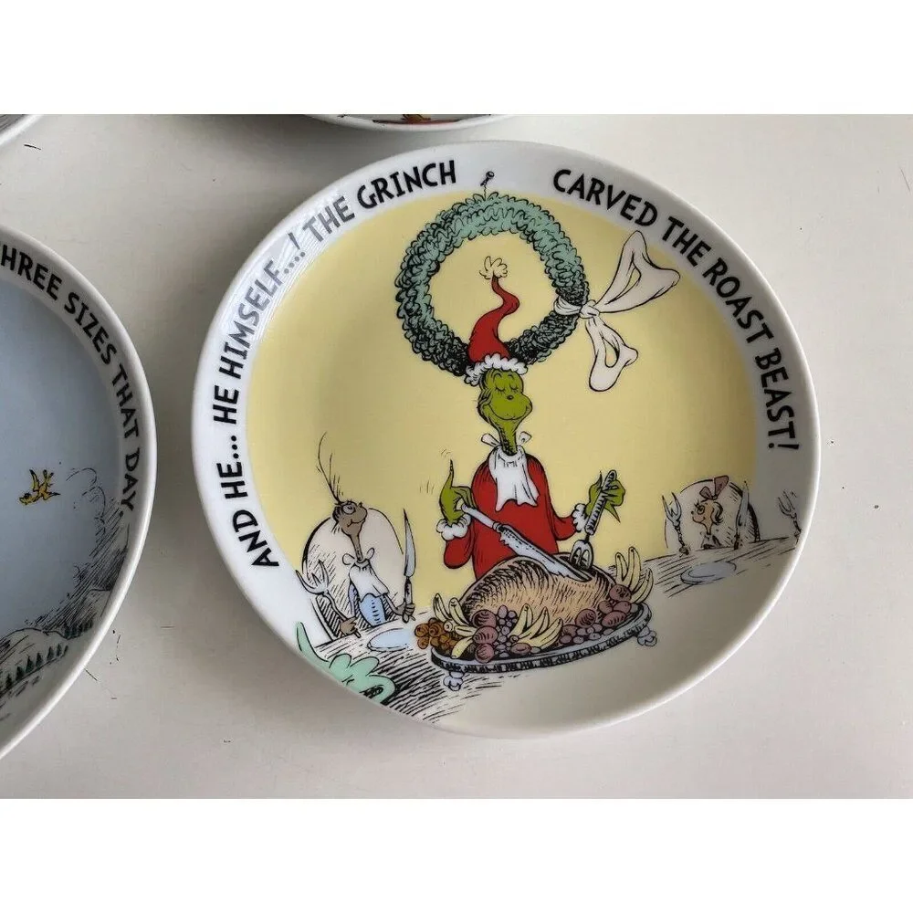 Dr Seuss The Grinch 65th Anniversary Set 4 Christmas Appetizer Plates Holiday 6”